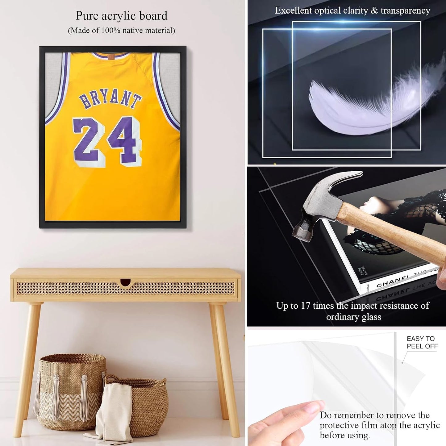 1DOT2 16x20 Jersey Frame Display Case Large Shadow Box, Black | Grade A Natural Pine Wood, HD Acrylic Front, Metal