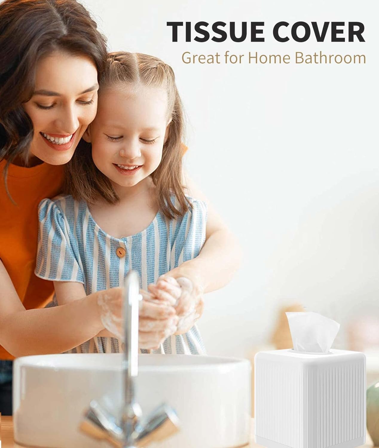 Square Plastic Tissue Box Holder Decorative Tissue Cover Modern Cube Facial Tissue / White