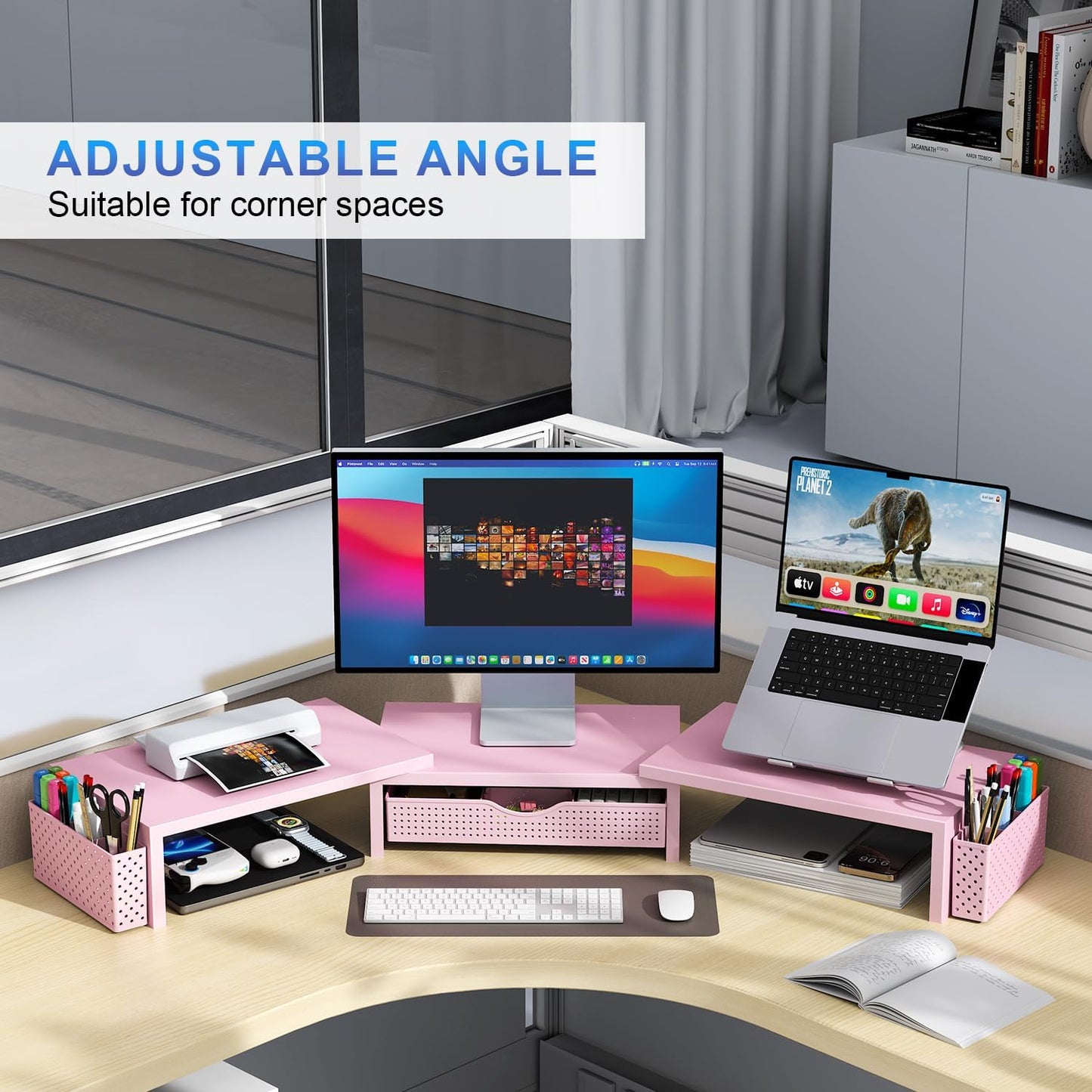 gianotter Dual Monitor Stand Riser With Drawer and 2 Pen Holders | Computer Monitor Stand Desk Organizer and