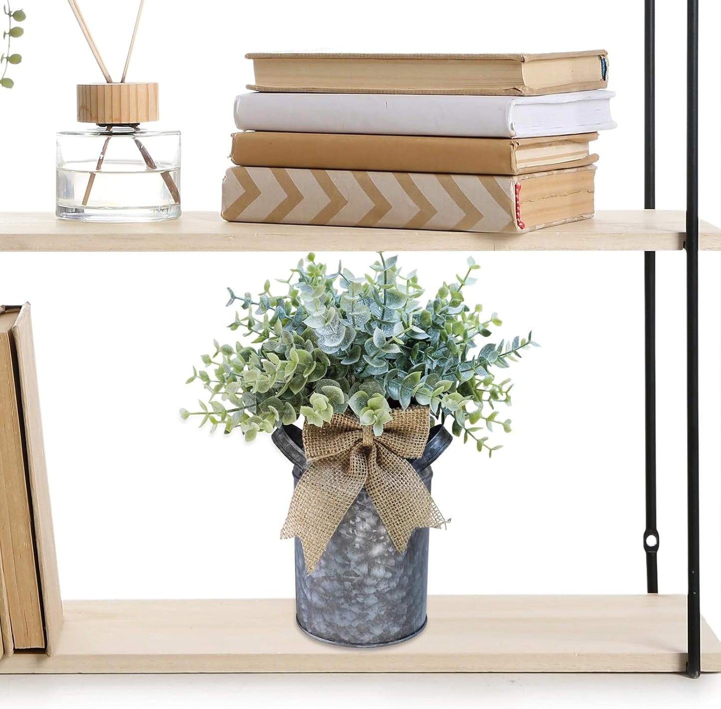 Farmhouse Faux Eucalyptus Arrangement Centerpiece Rustic Galvanized Metal Milk Can Vase Artificial