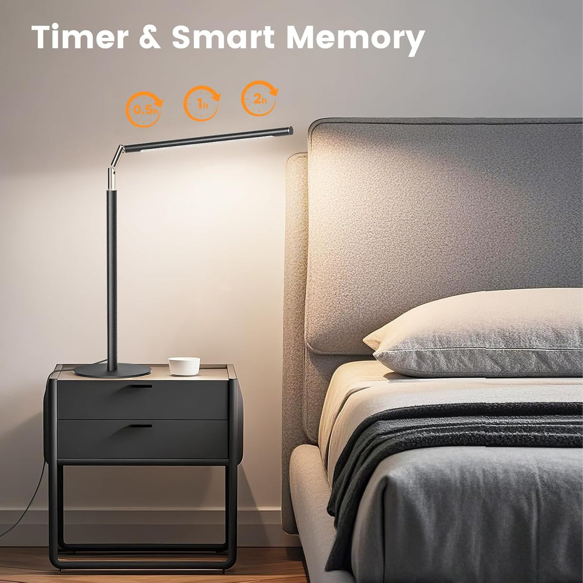 Metal LED Desk Lamp, 16" Dimmable Desk Light with Base, 15W 1200LM, Adapter Included, Color & Brightness Adjustable