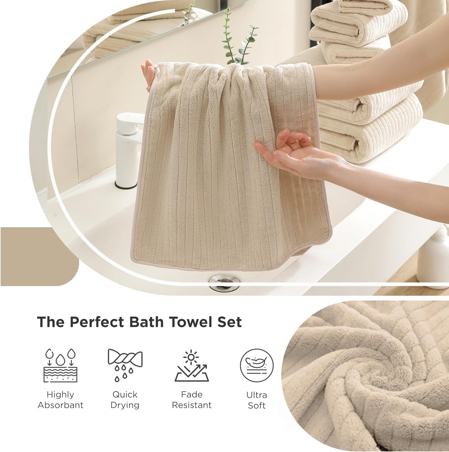 18 Piece Family Bath Towel Set Include 6 Bath Towels,6 Hand Towels and 6 Washcloths Soft Bathroom Towel with Hanging