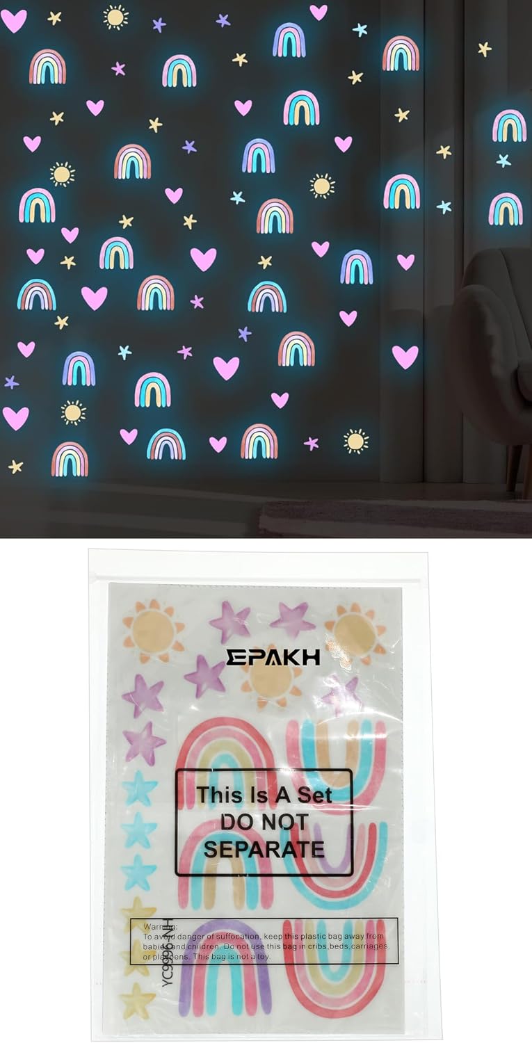 Rainbow Wall Decor Stickers Small Rainbow Decal Watercolor Heart Star Sun Wall / Luminous Blue
