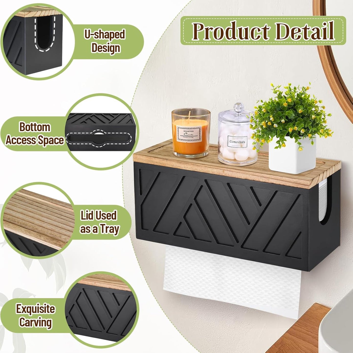 Paper Towel Dispenser Wall Mount, Paper Towel Holder Wall Mounted with Lid, Solid Wood Commercial C-Fold, Z-Fold