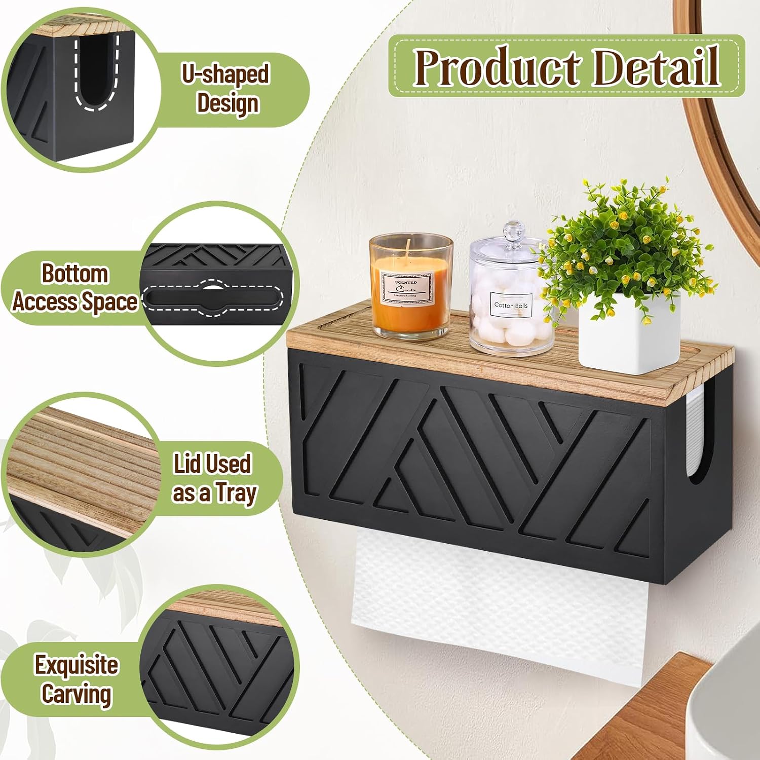 Set of 2 Paper Towel Dispenser Wall Mount, Paper Towel Holder Wall Mounted with Lid, Solid Wood Commercial C-Fold