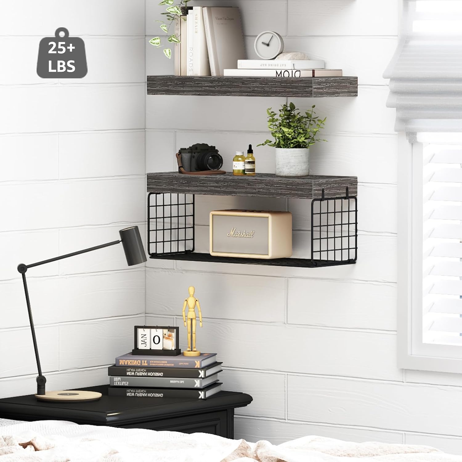 QEEIG Bathroom Shelves Over Toilet - Wall Mounted Floating Shelves Toilet Paper Storage Small Farmhouse Decor Shelf 16