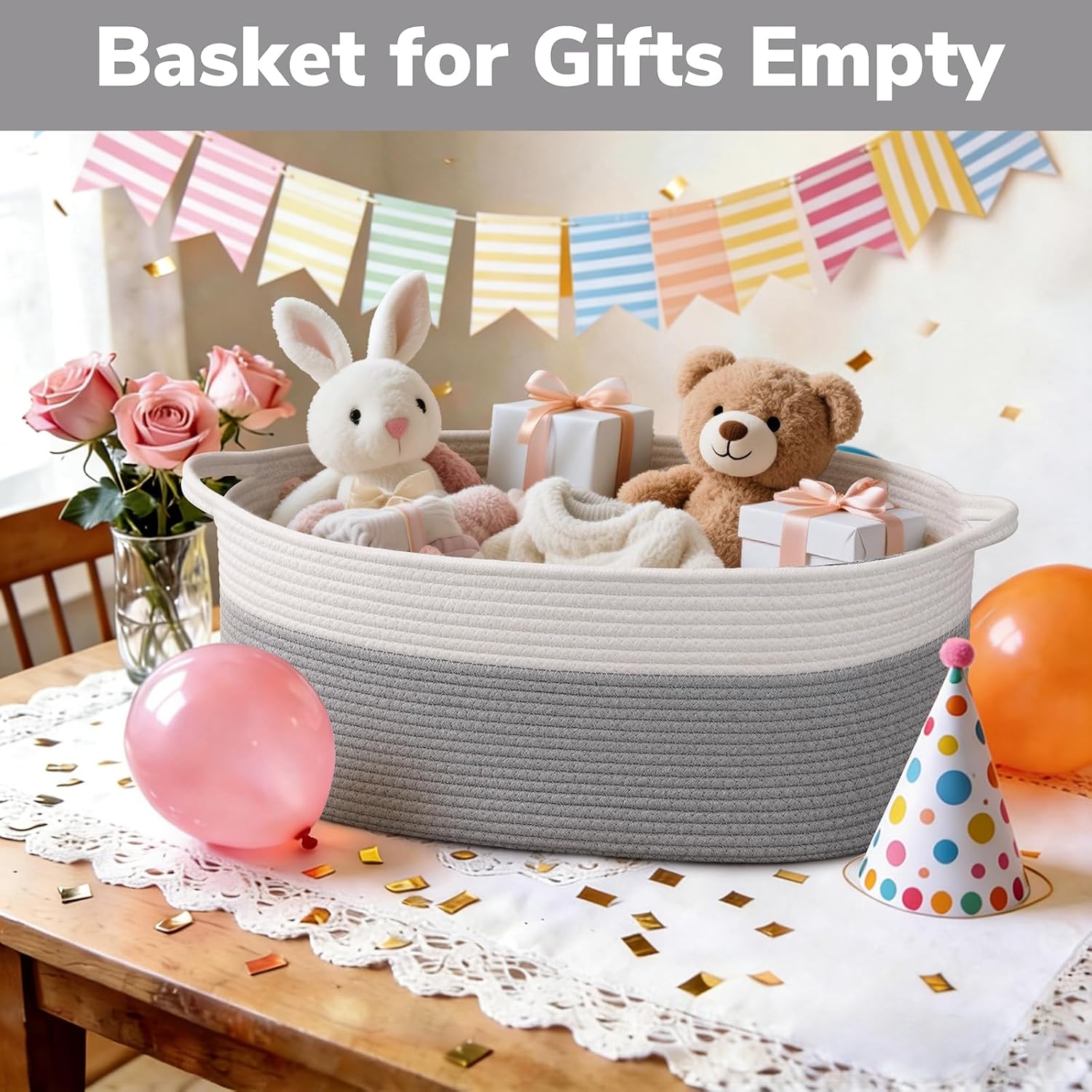 Large Dog Toy Basket / Gray / 19.7 x 11 x 7.9