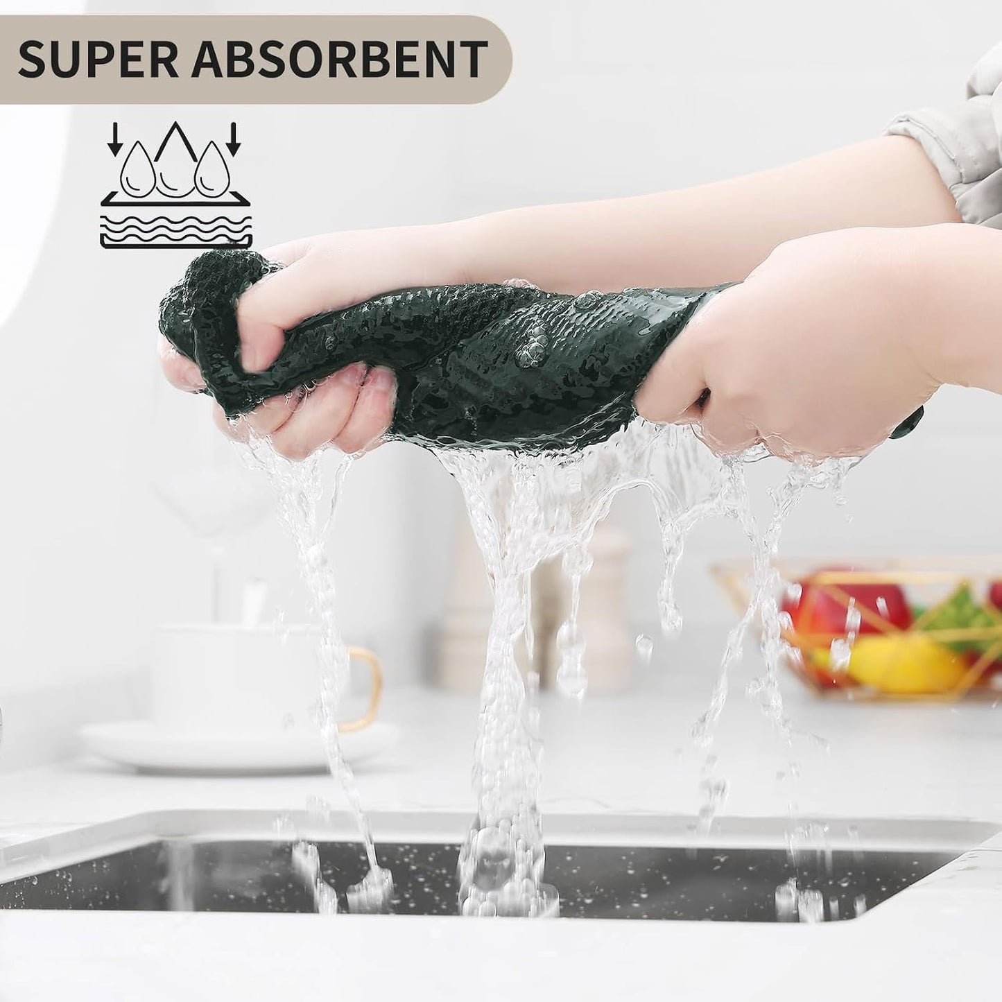 Kitinjoy Cotton Waffle 12-Pack Kitchen Towels, 13" x 28", Blackish Green | Super Soft, Ultra-Absorbent, Fast Drying