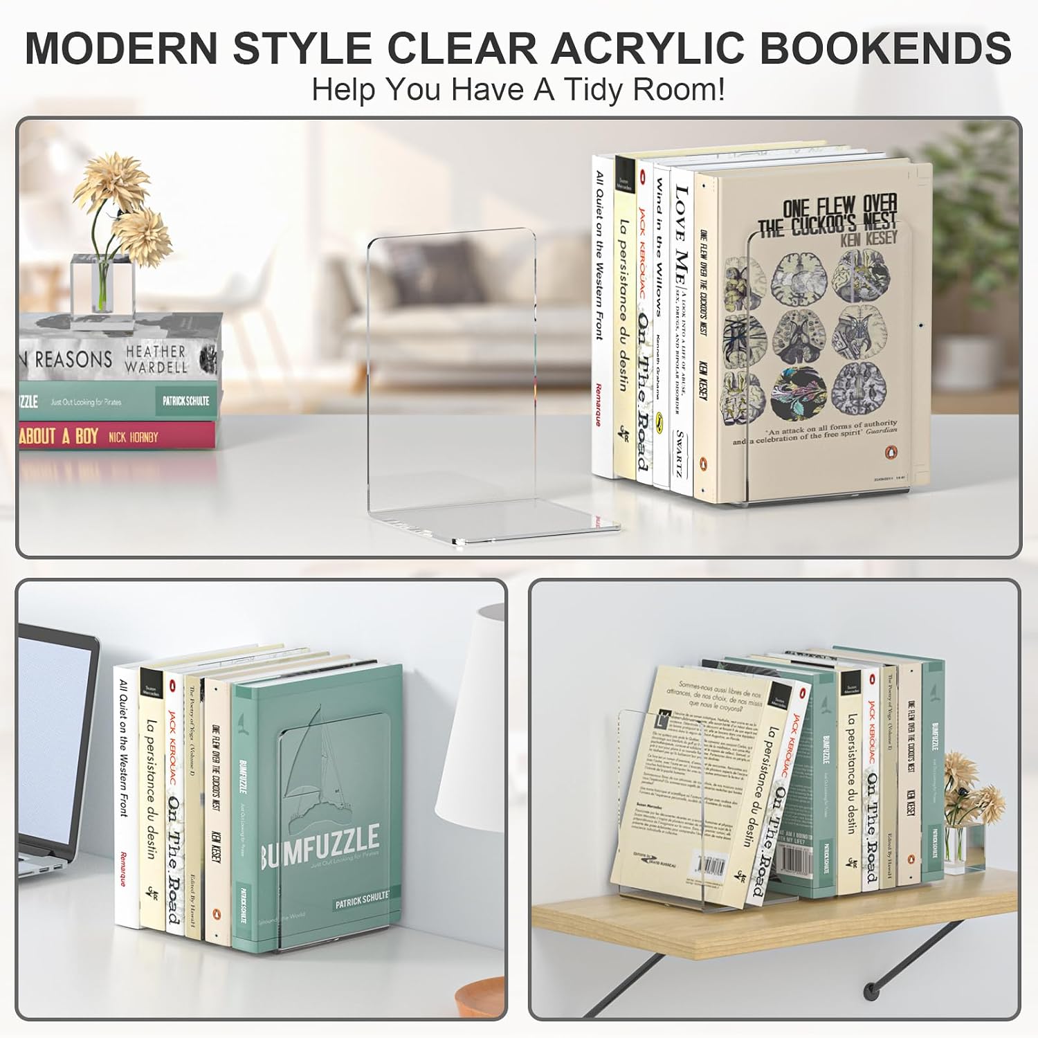 Acrylic Bookends / Book Ends / Clear Bookends 4 Pairs / Set of 8