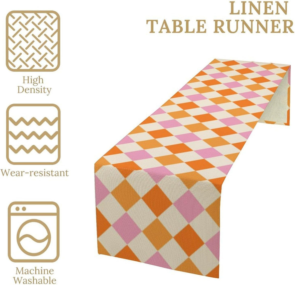 Retro 70s Hippie Table Runner Geometric Square Grid Yellow Orange Pink 1960s 1970s Vintage Country Farmhouse Dinner