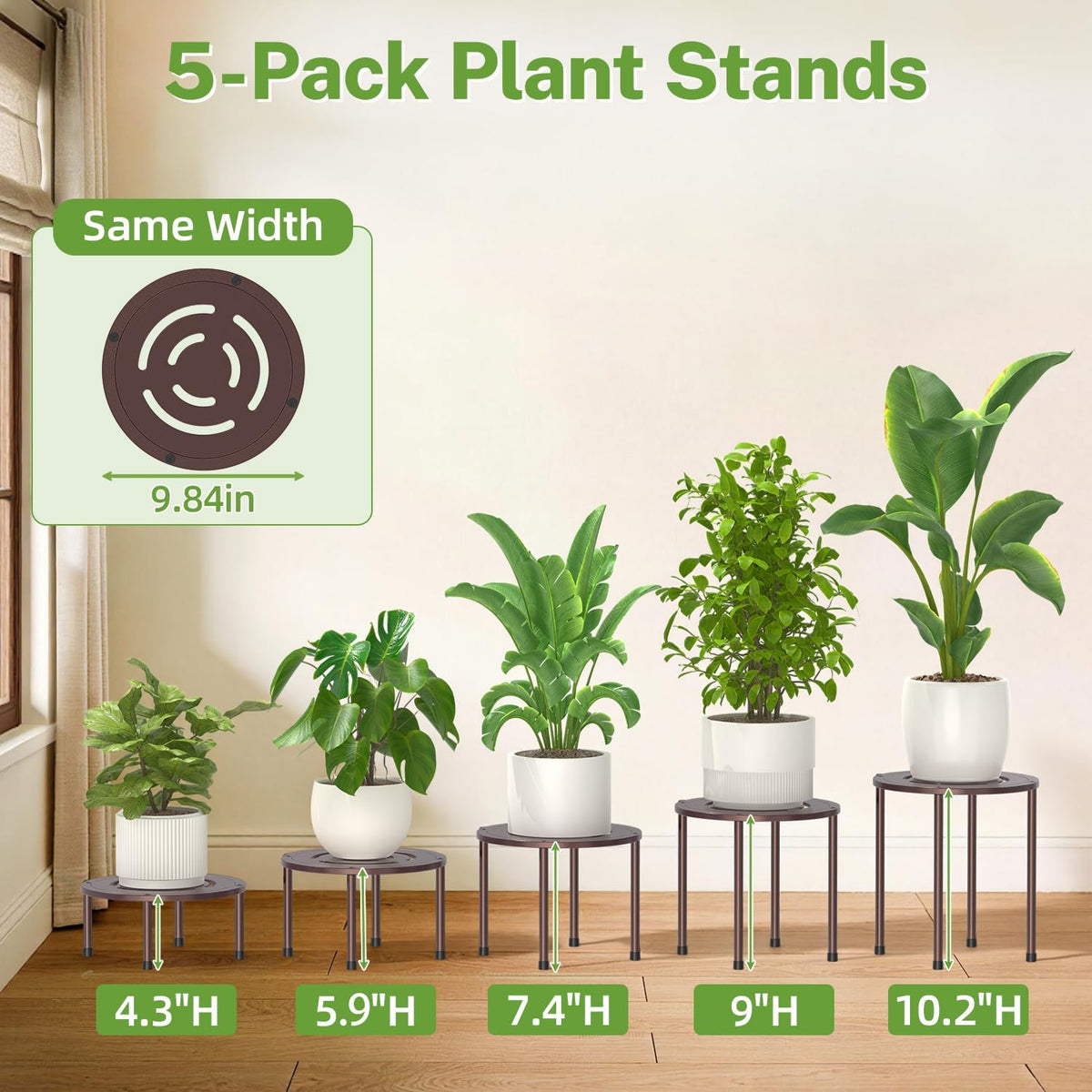 iDavosic.ly 5-Pack Metal Plant Stands for Indoor Outdoor, 10'' Small Bronze | Flower Pot Holder, Anti-Rust Heavy Duty