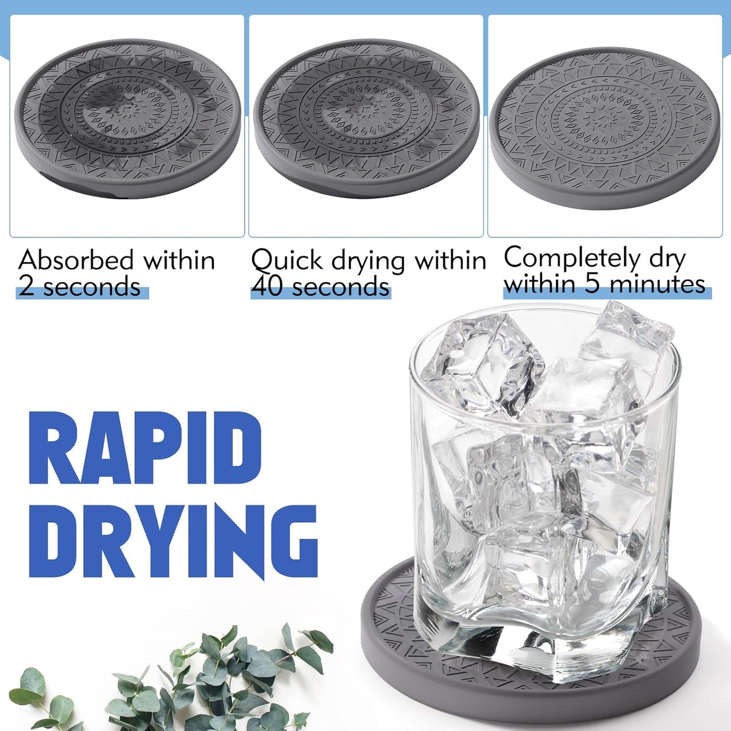 Holder Absorbent Stone Drink Coasters Instant Drying Tray for Tabletop / Black / Set of 4
