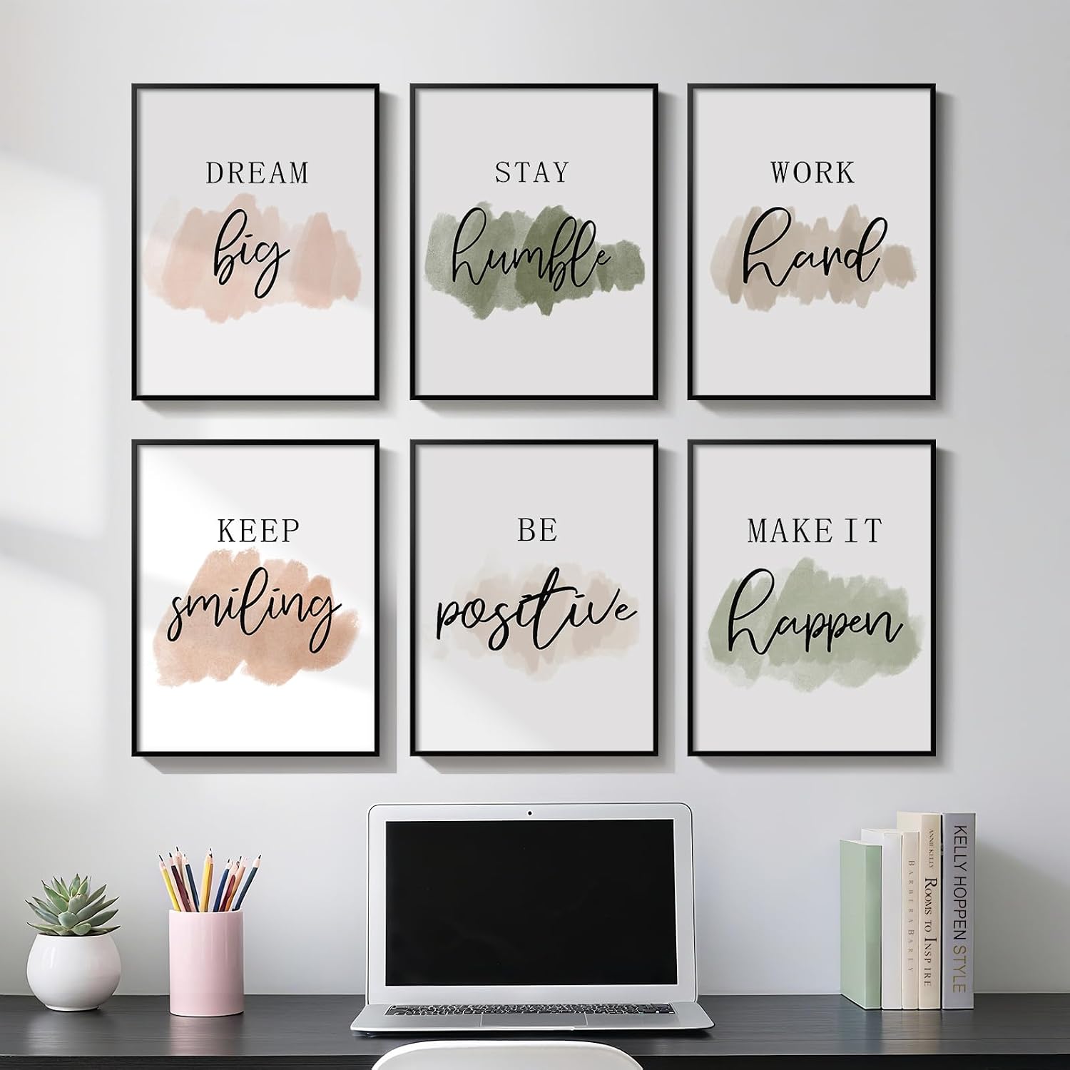 FGFK Everything Is Figureoutable Inspirational Wall Art Poster Hanger Frame, Retro Pink and Green Positive Affirmations