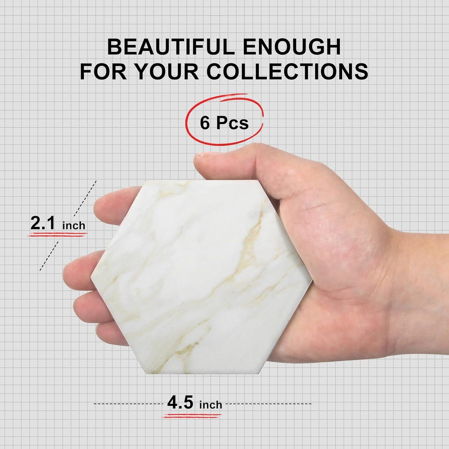 Holder Hexagon Ceramic Coasters Absorbent Coasters Drink Coasters Set for Coffee / Beige / Set of 6