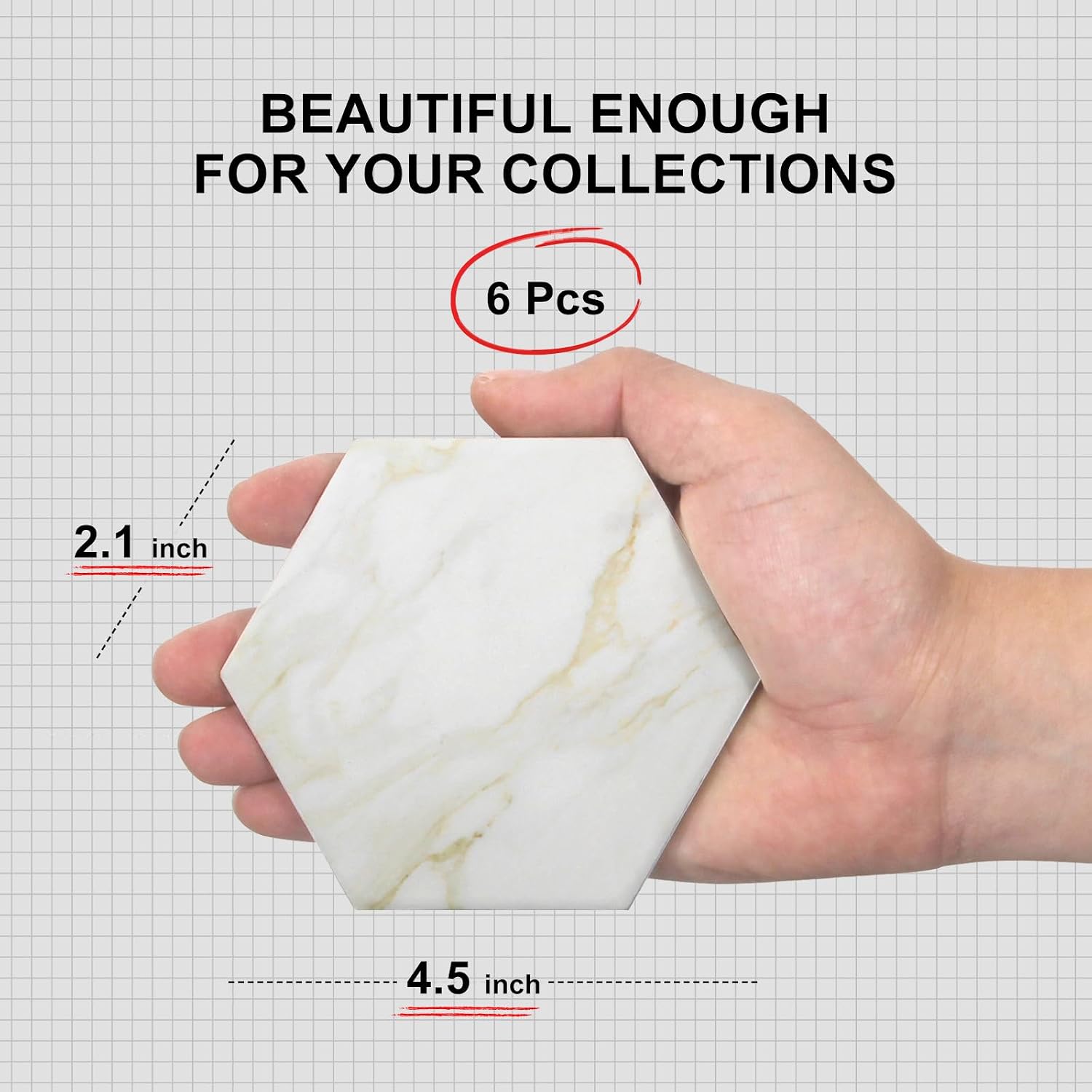 Holder Hexagon Ceramic Coasters Absorbent Coasters Drink Coasters Set for Coffee / Beige / Set of 6