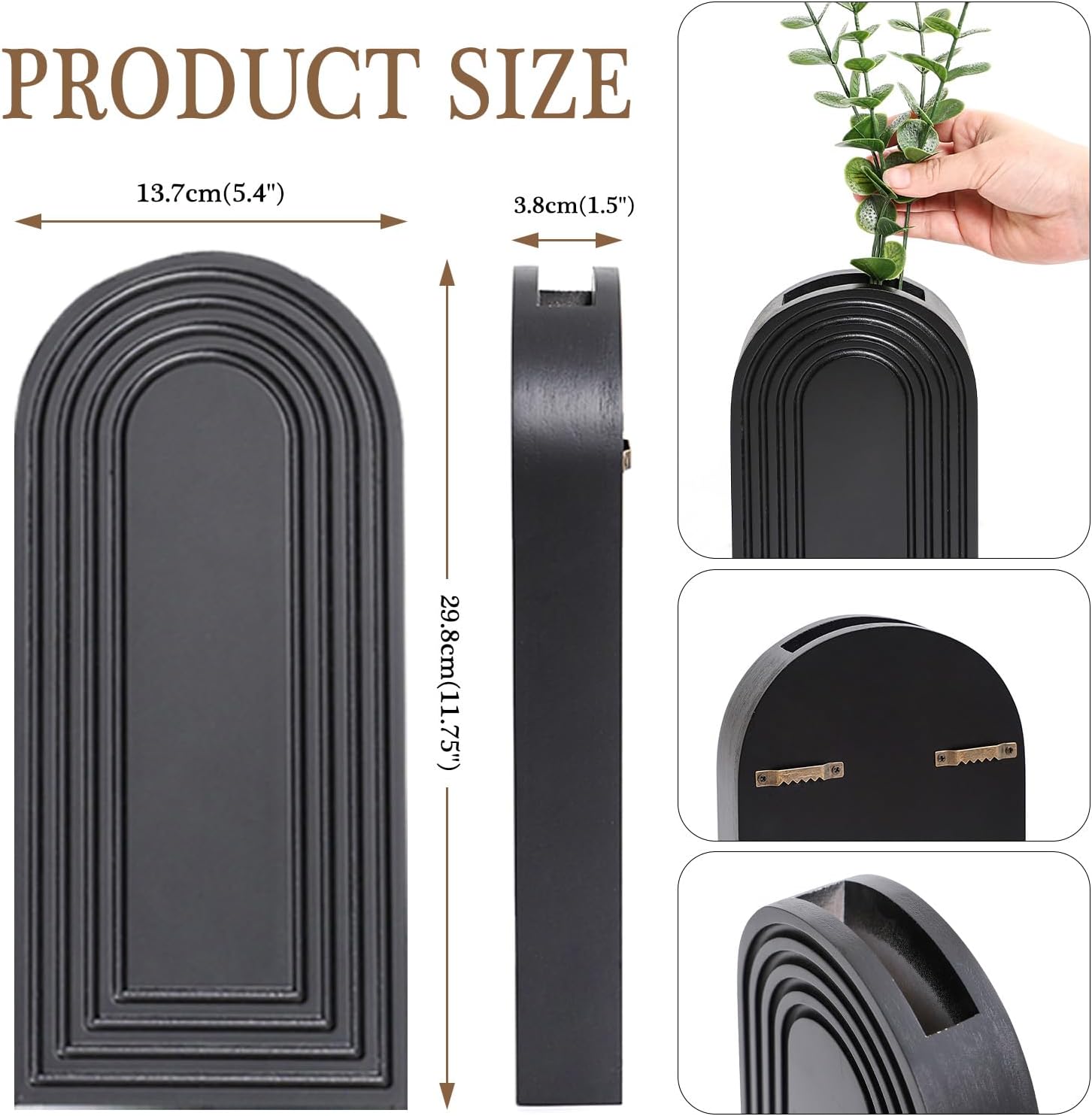 Wooden Wall Vase Set / Brown / Set of 2