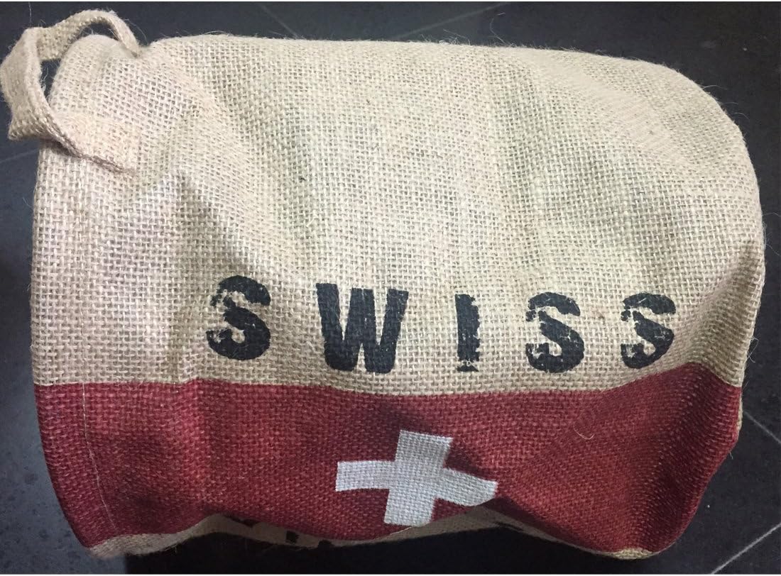 Burlap Woven Storage Basket Collapsible Vintage / Swiss Flag