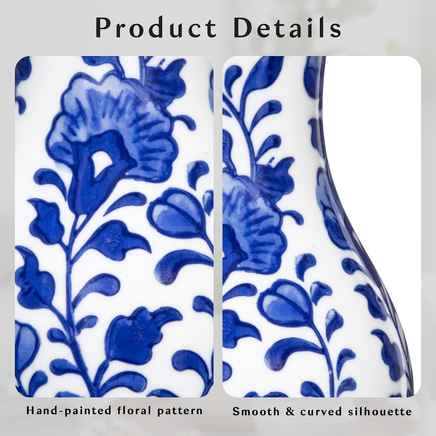 Bud Ceramic Flower Vase / # Small Floral / Blue / 6 Inch / Set of 2