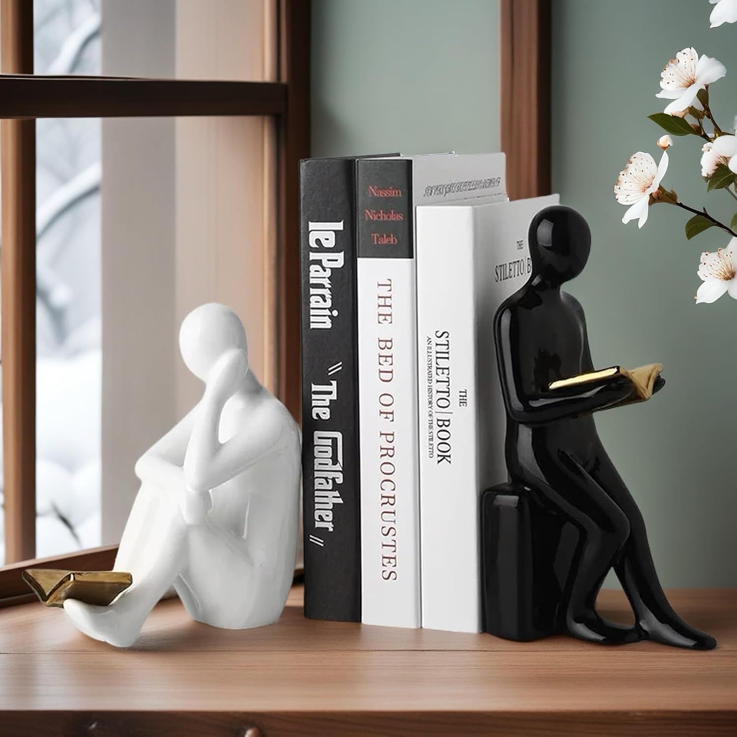Book / Home Decorative Reading Book Statue Bookends Elegant Resin Bookshelf Room Office Desk Decor