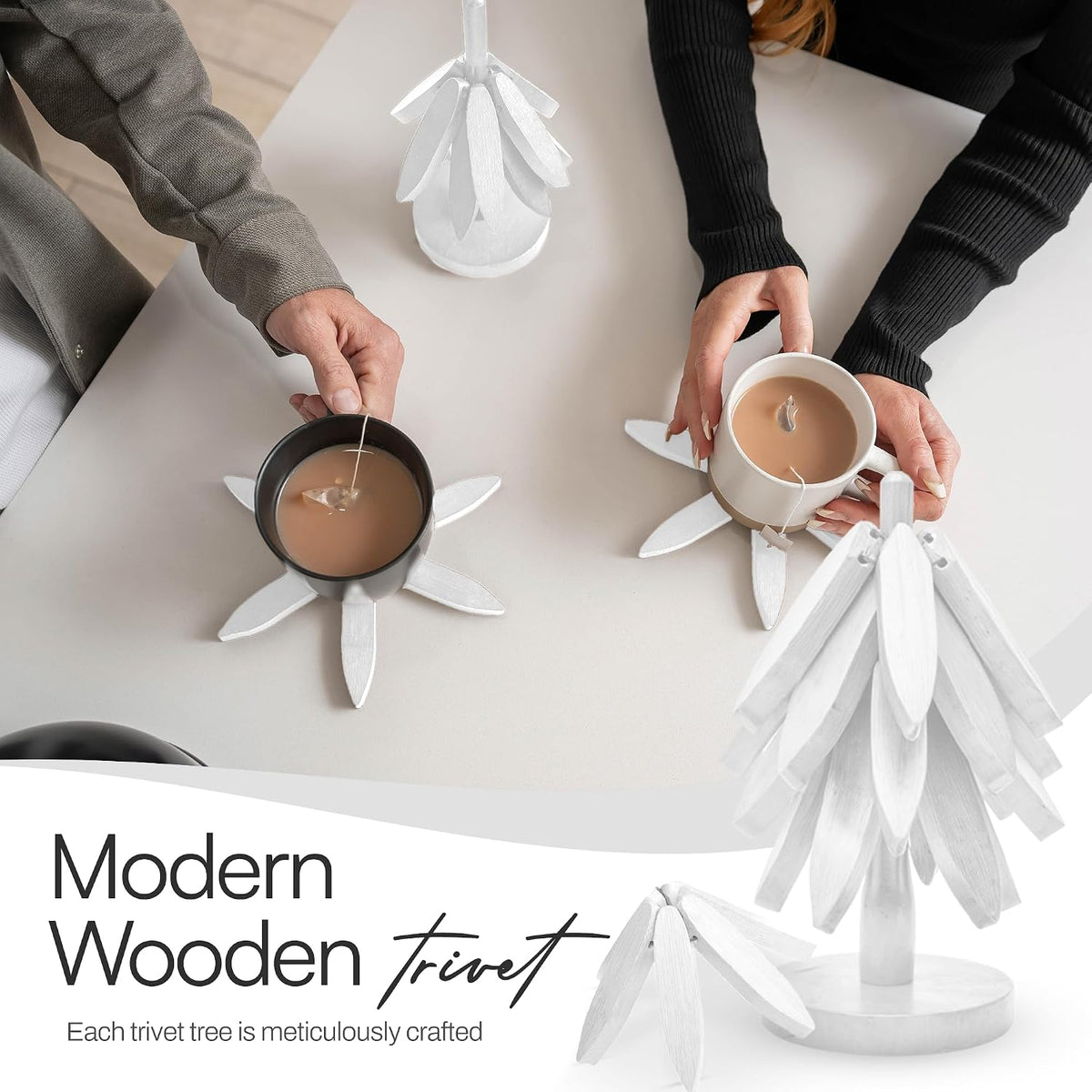 Tree Shaped Wooden Trivets for Hot Dishes, Pots & Pans - Hot Pads | Heat-resistant countertop protection, compact