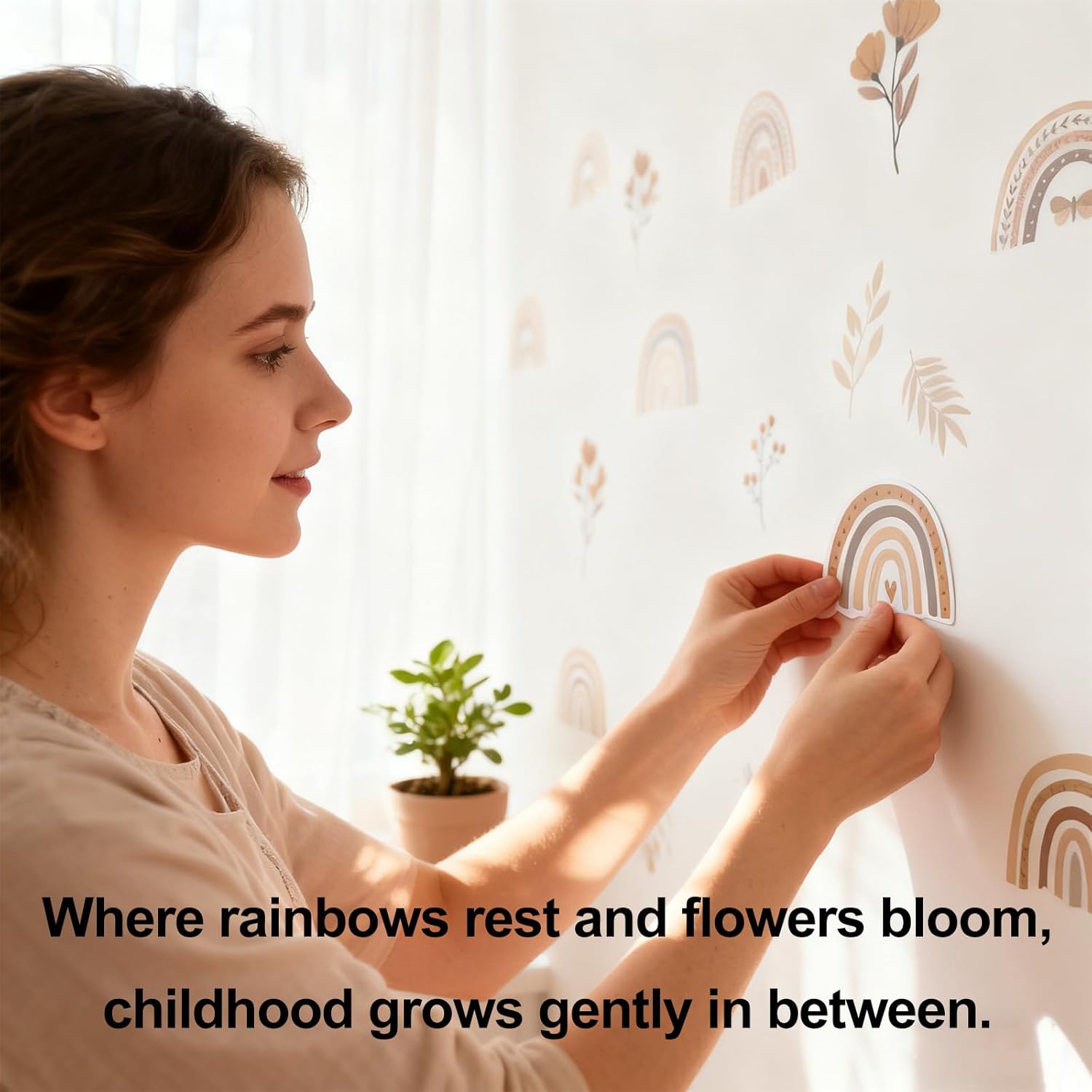 Wall Decals for Nursery & Kids Room / Boho Rainbow Floral / 12 Sheets / Set of 96