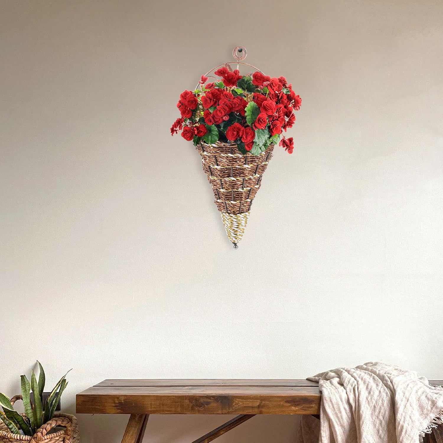 Wall Hanging Flower Pots Rattan Planter Basket Set In Space-Saving / 12.40 x 5.51 x 2.75 / Set of 2