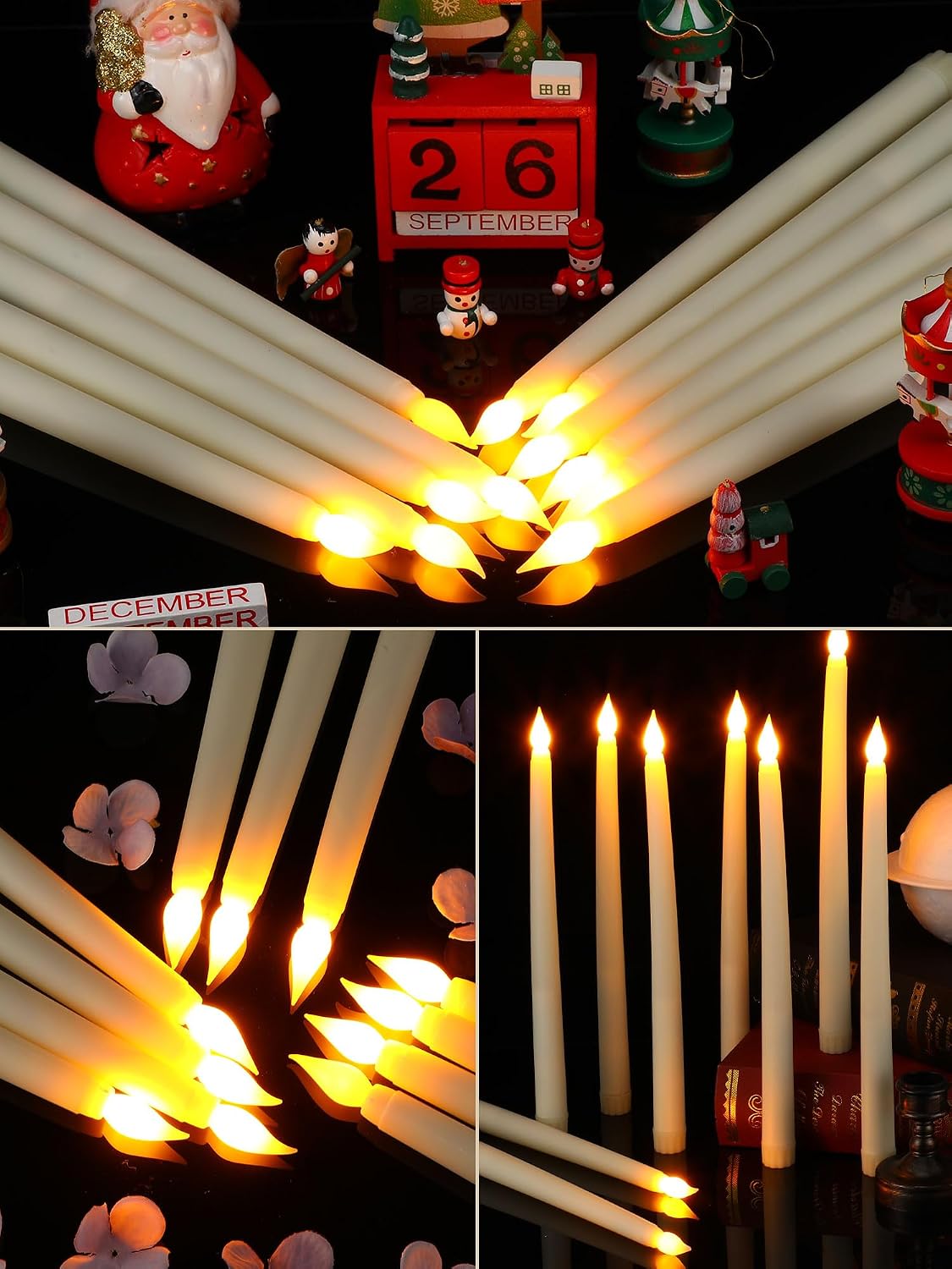 Treela 36 Pcs Flameless Taper Candle,Ivory White, 0.8x11″, Smooth | Flickering Faux LED Battery Operated Electric Fake
