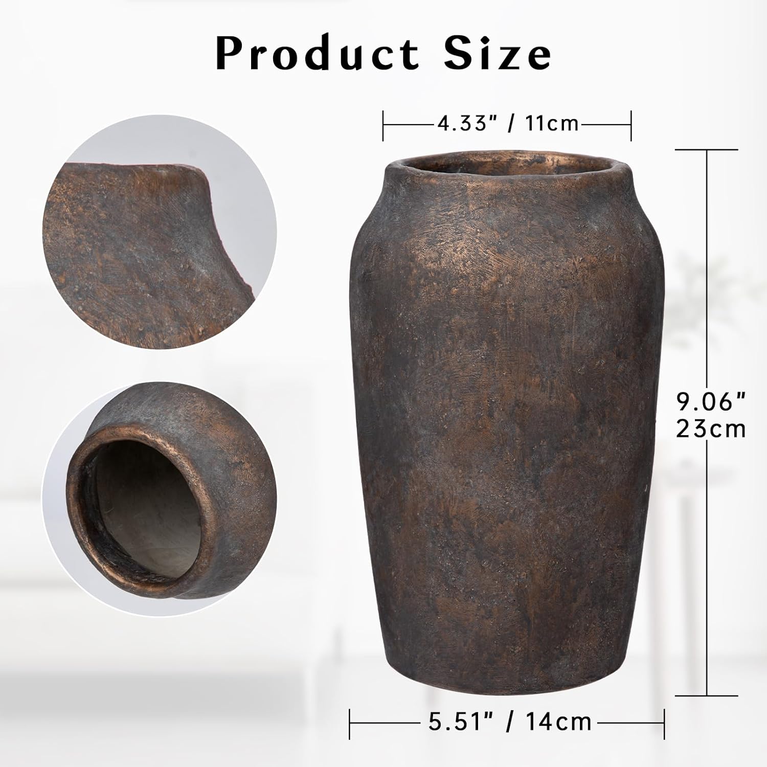 Rustic Vintage Ceramic Vase / 9.06'' Brown