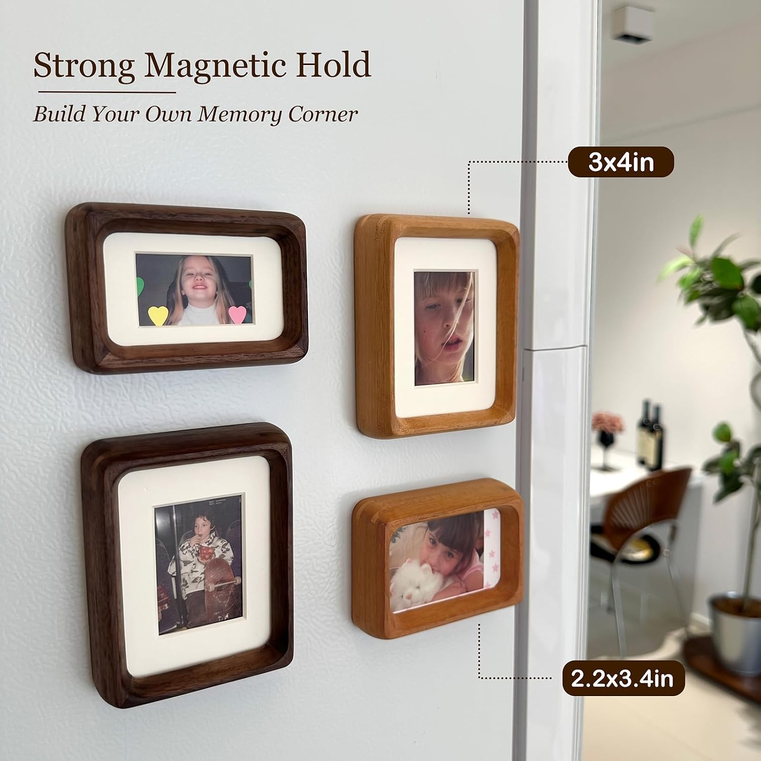 Wood Magnetic Picture Frame / Walnut / 2.2 x 3.4