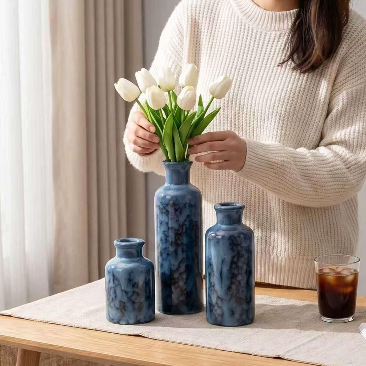 Rustic Farmhouse Vase / 106-cobalt Blue / Set of 3