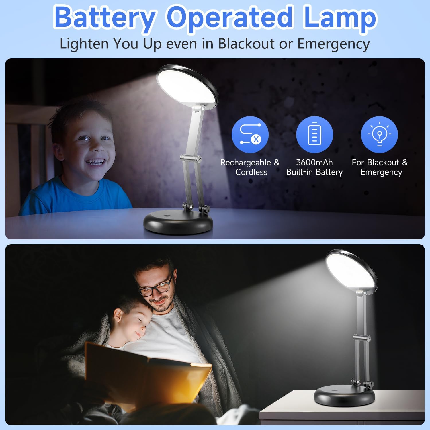 Desk Lamps for Home Office Rechargeable 3600mAh, Foldable+Portable Cordless Desk Light Small Table Lamp,Dimmable+9
