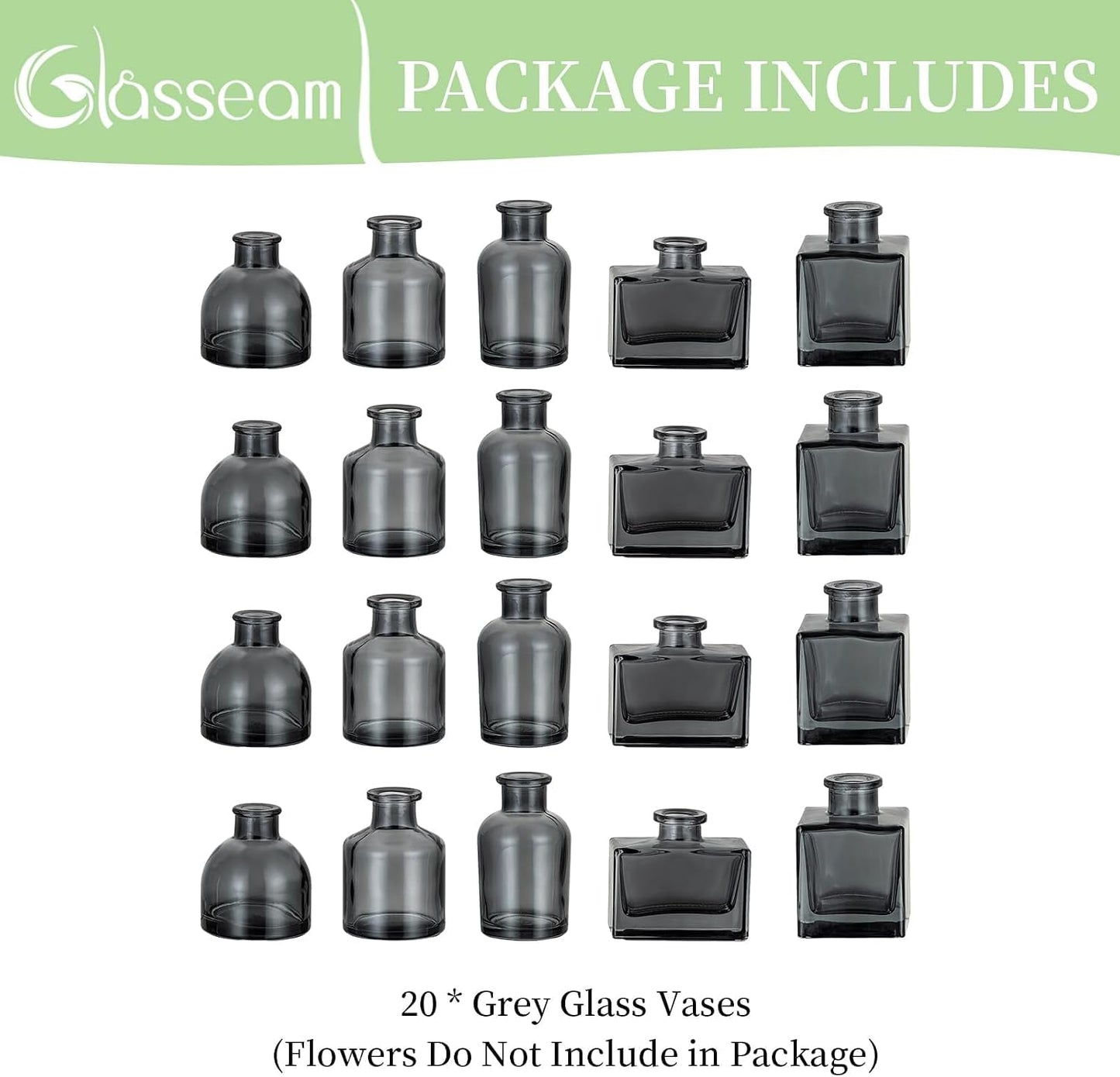 Clear Small Flower Vase Tiny Glass Table Centerpieces Modern / Black Grey / Set of 20