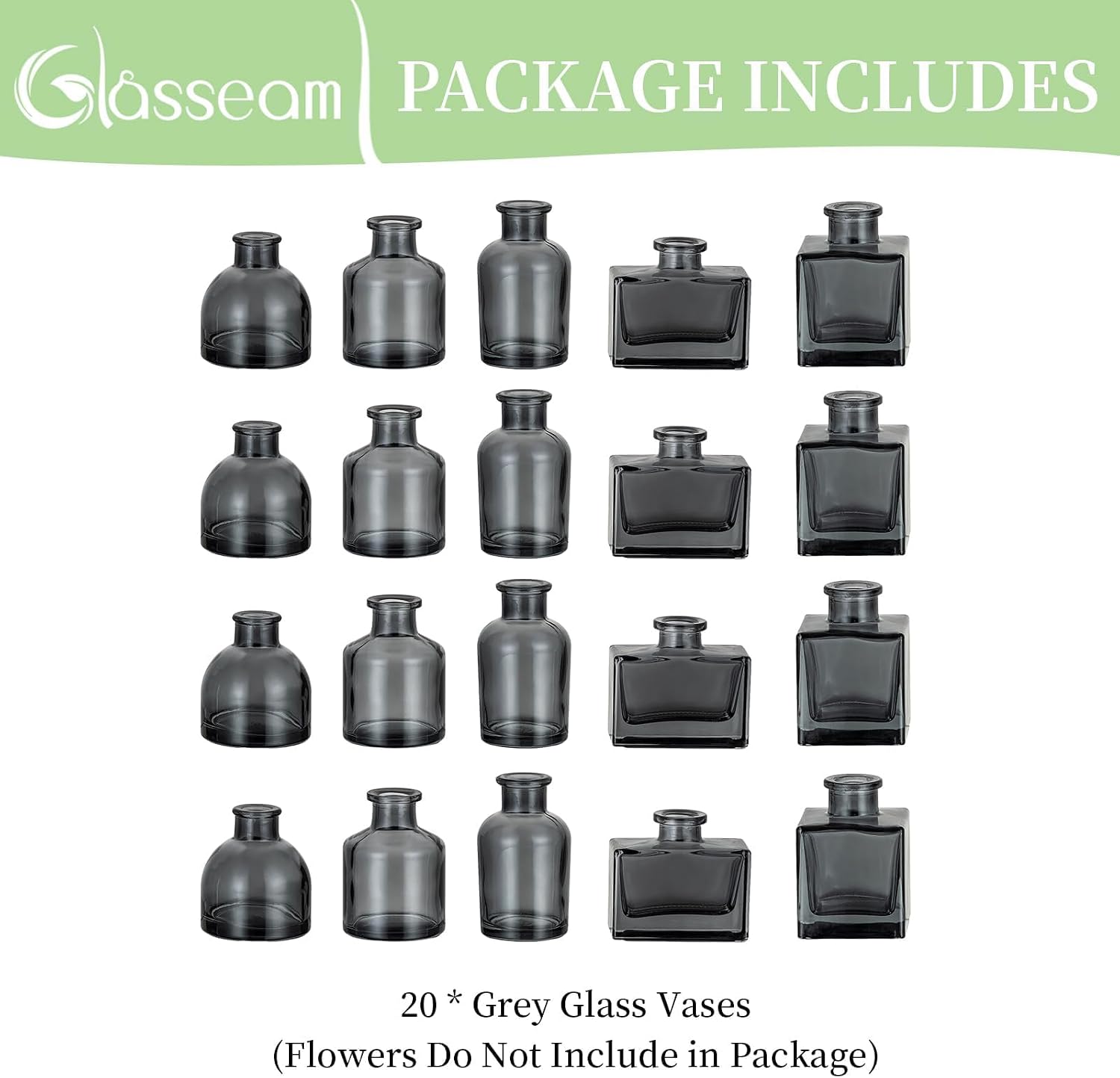 Clear Small Flower Vase Tiny Glass Table Centerpieces Modern / Black Grey / Set of 20