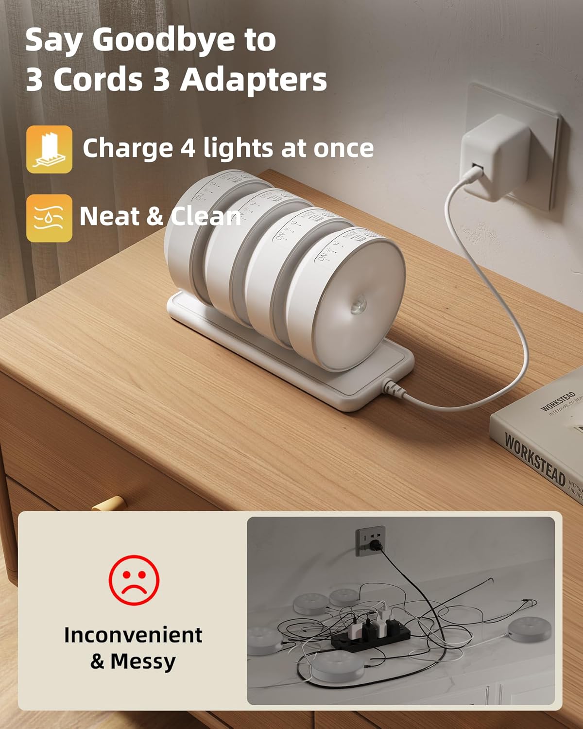 EZVALO 8 Pack Motion Sensor Closet Lights with Charging Station, 1200mAh Rechargeable LED Night Lights, Under Cabinet
