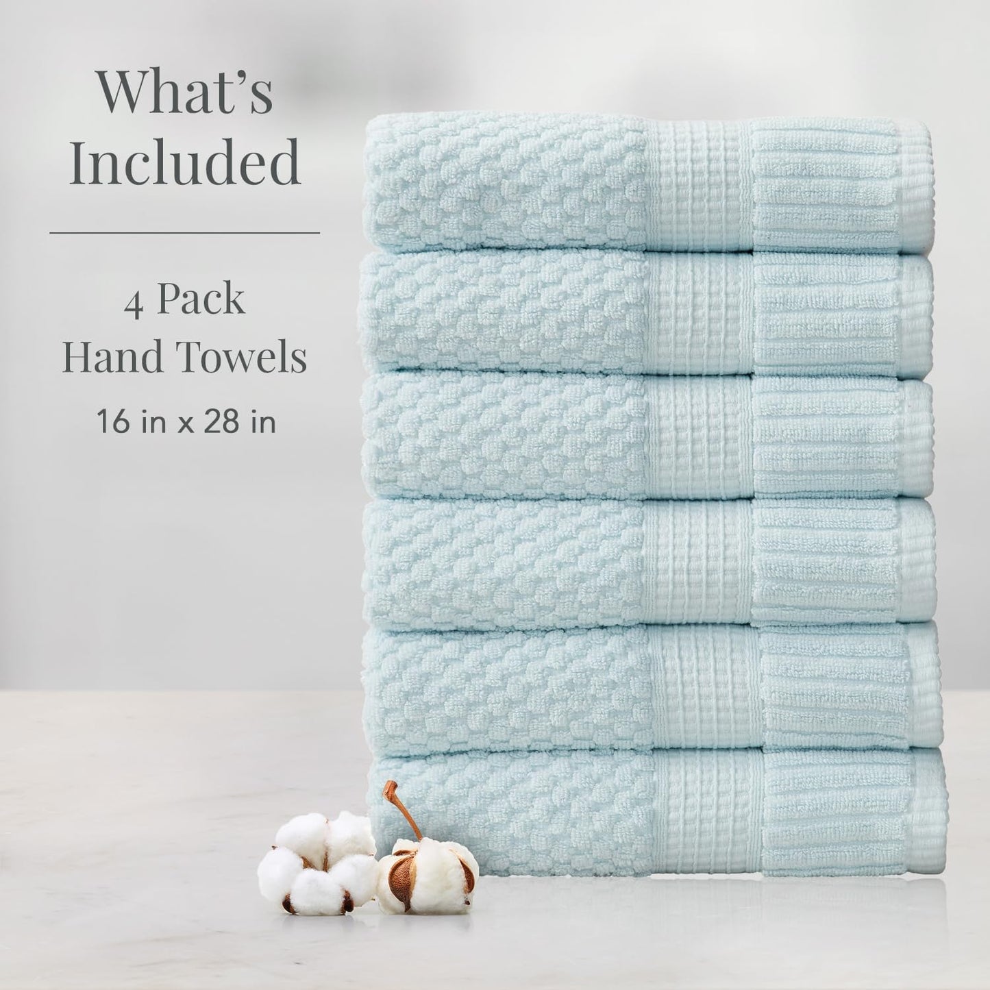 NY Loft 100% Cotton 6-Pack Hand Towel Set | Seafoam | Oeko-TEX | Quick-Dry | Six 16" x 28" Hand Towels | Super