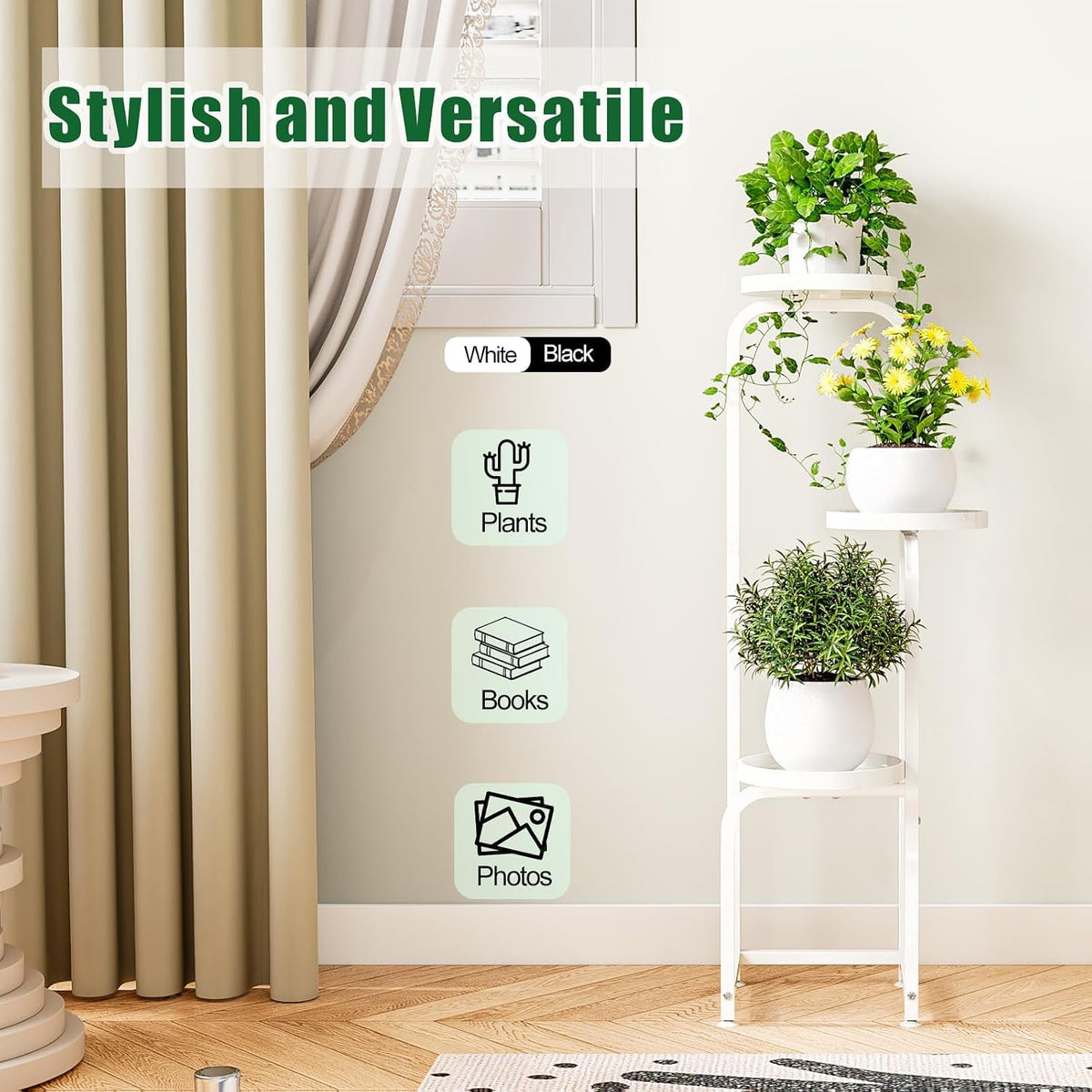 INGIORDAR Plant Stand Indoor Outdoor Corner Tiered Plant Shelf 3 Tier Metal | Space-saving Tiered Design Displays