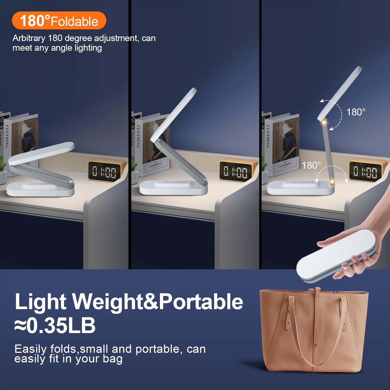 Giryuhd LED Desk Lamp for Office Home & Battery Operated Lamp Rechargeable Lamp Foldable & Portable Light, LED Desk