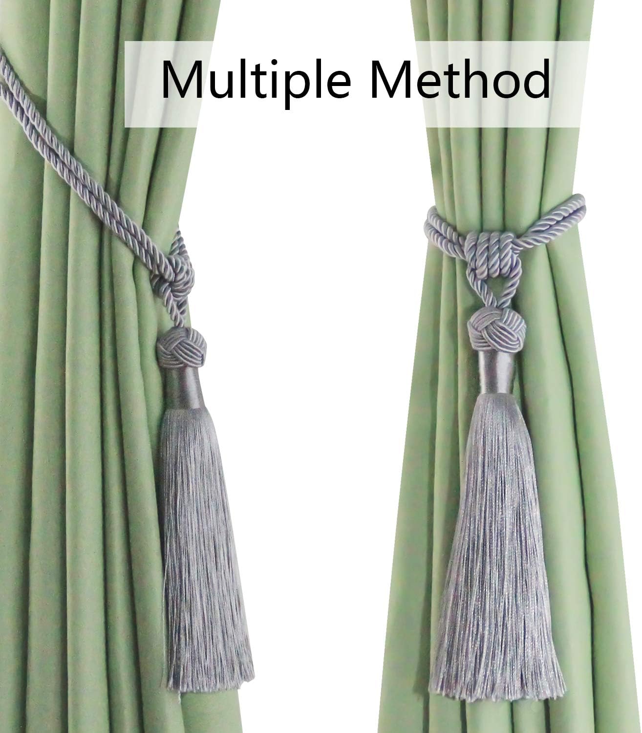 BEL AVENIR 4 Pack Curtain Tiebacks Hand-Woven Tassels Holdbacks | Silver, Elegant, Home Decorative Tassels Ties for