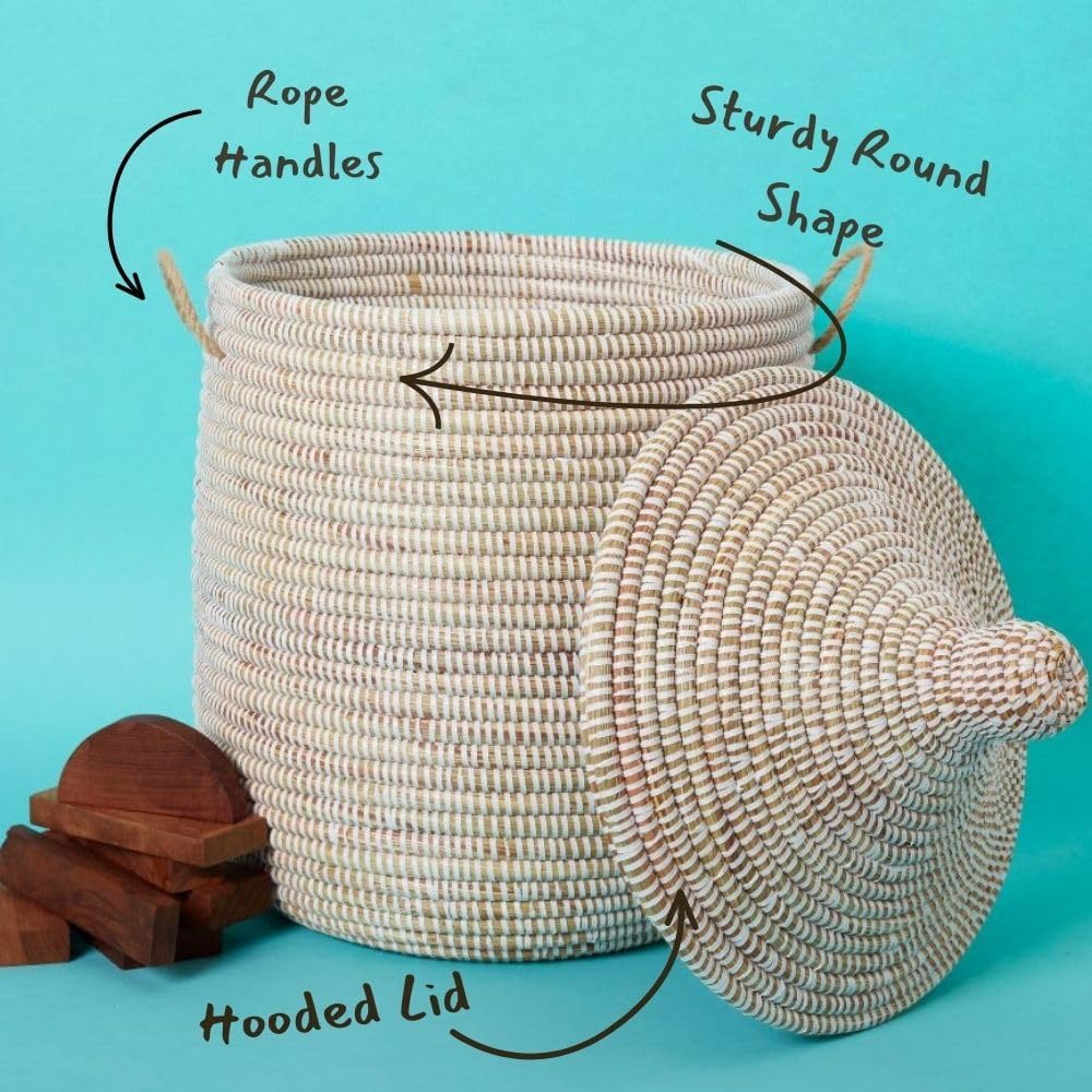 Small African Wicker Basket / White / 12 Inch