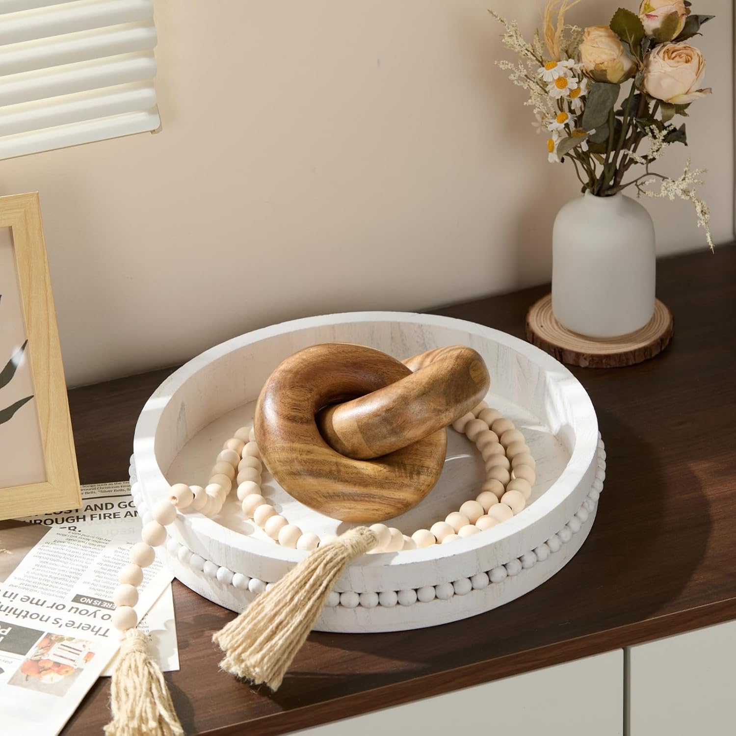 Wood Chain Link Shelf Decor / Acacia / Natural