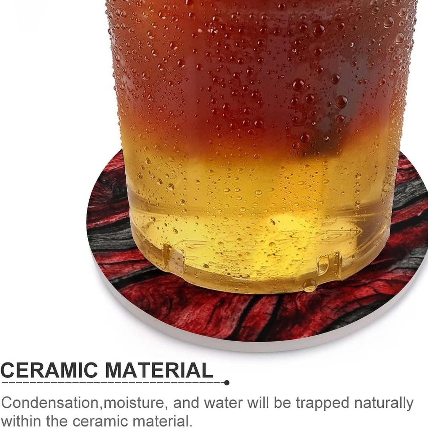 Cool Deisgn Ceramic Drink Coaster / Black Red Wood Grain