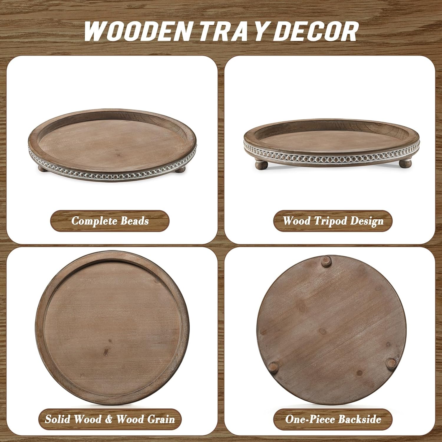 Round Wooden Tray / Warm Brown / 12 Inch