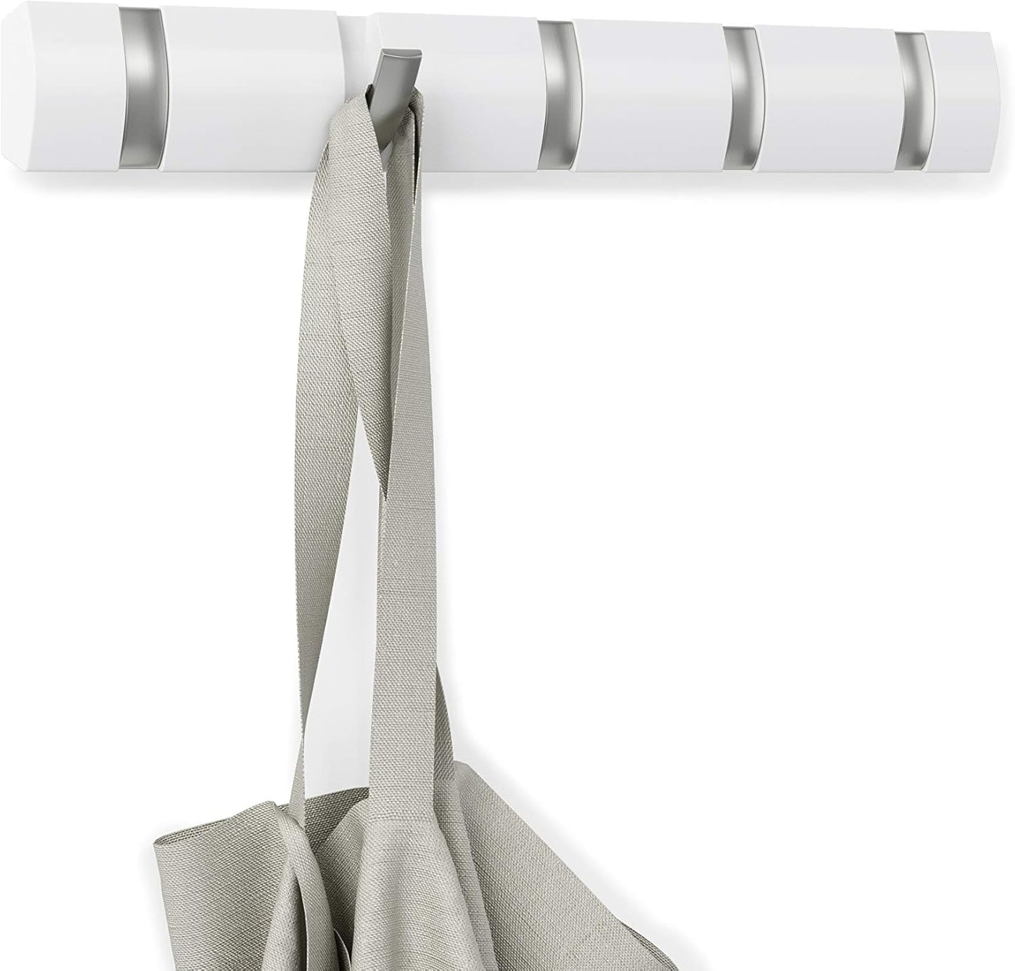 5 Hooks / Flip Wall-Mounted Coat Rack / White/nickel / 5-hook