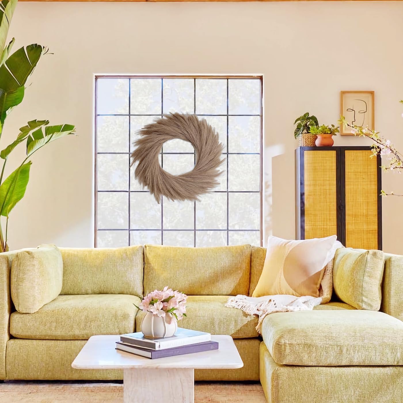 27'' Artificial Pampas Grass Wreath / Brown