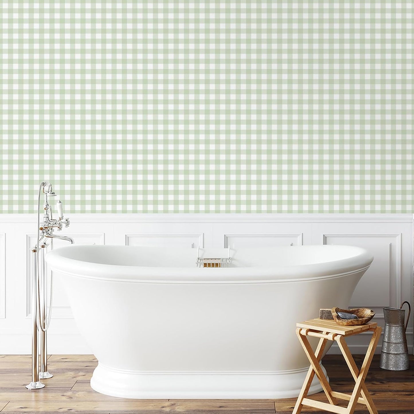 Plaid Peel and Stick Wallpaper Boho Plaid Contact Paper for Cabinet Checkered / 17.3 x 197 / Green