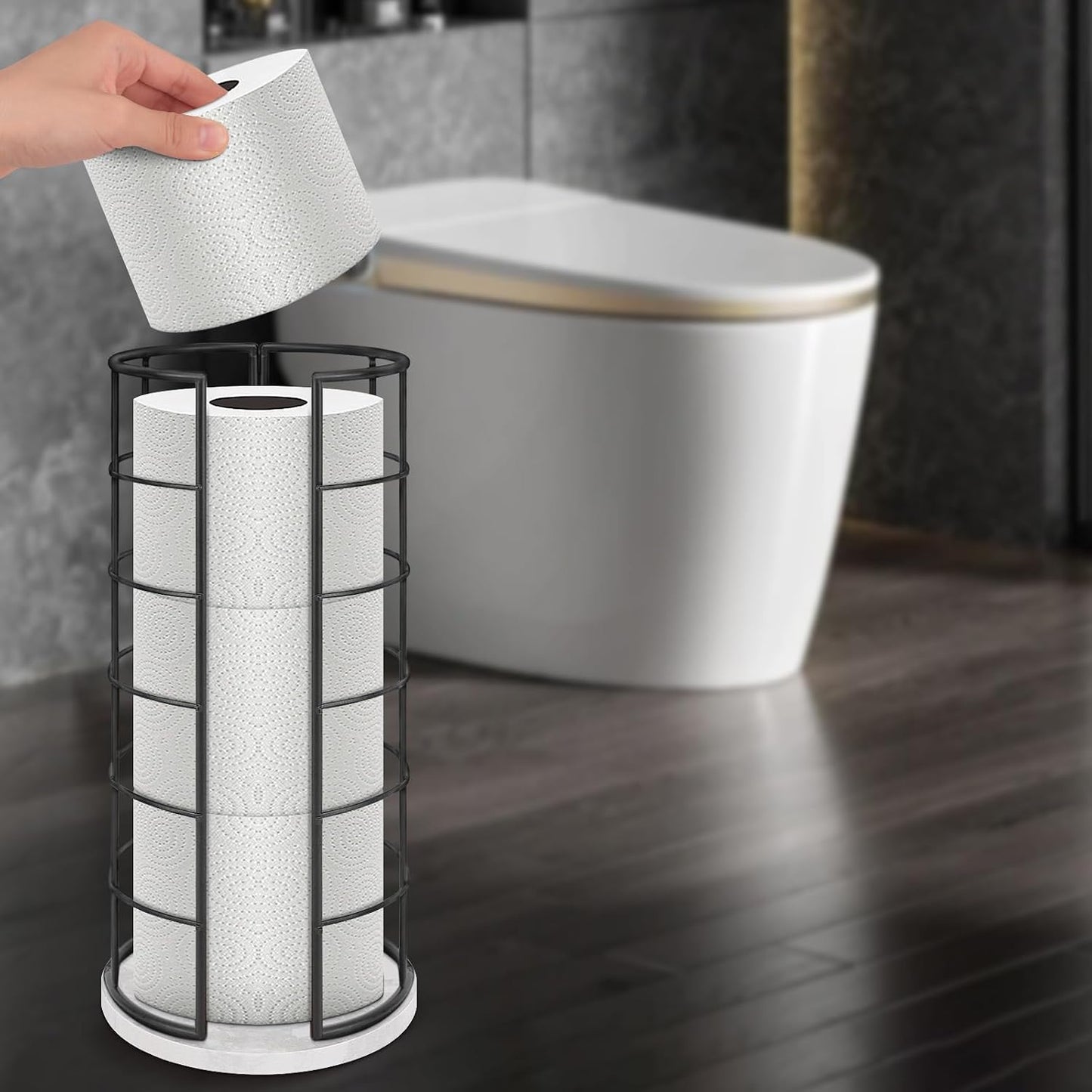 NearMoon Toilet Paper Organizer Stand, Free Standing 3 Rolls Tissue Storage, Metal Bathroom Accessory, Rustproof Toilet