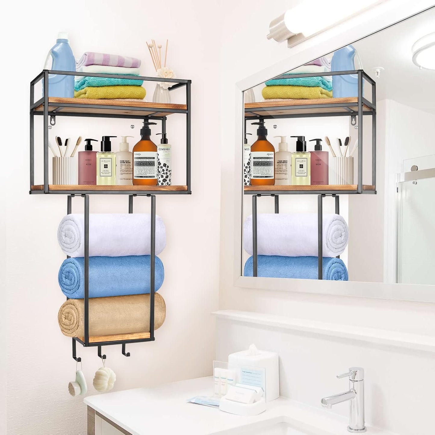 Towel Rack Wall Mounted - Space-Saving Design for Small Bathrooms | Versatile Organizer for Towels, Blankets, and More