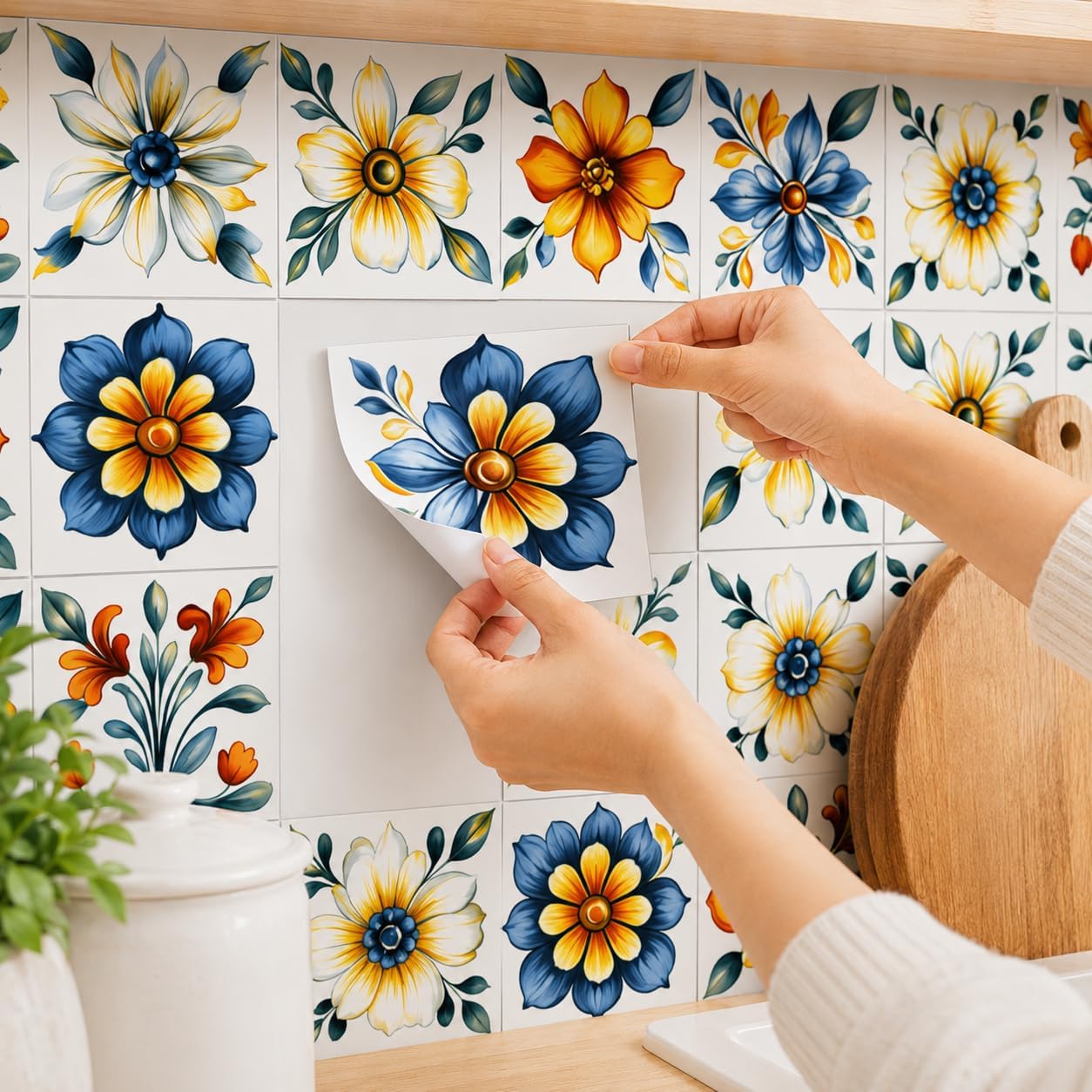 Peel & Stick Wall Tiles / Floral / Set of 24