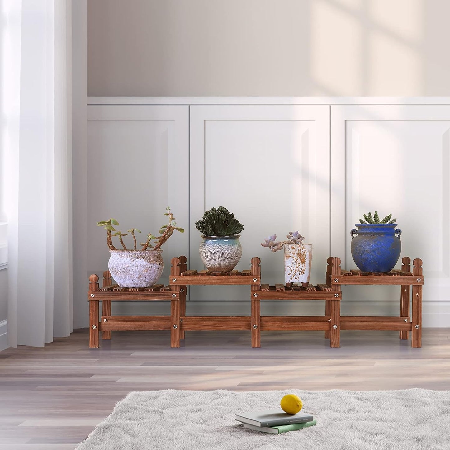 Wood Plant Stand Indoor, Low Window Plant Bench for Multiple Plants | 4 Tiers Plant Shelf Bench Indoor,Long Flower Pot