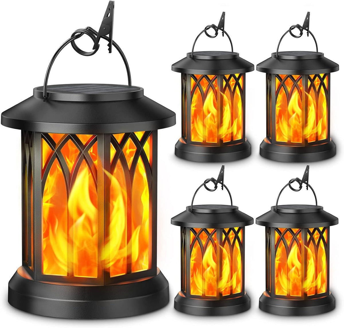 KOOPER 4 Pack Solar Lantern Outdoor Lights, Upgraded Flickering Flame Solar Lanterns Lights Outdoor Waterproof, Hanging Lantern Decorative, Solar Powered Lanterns for Yard Patio Path Tree Garden Decor